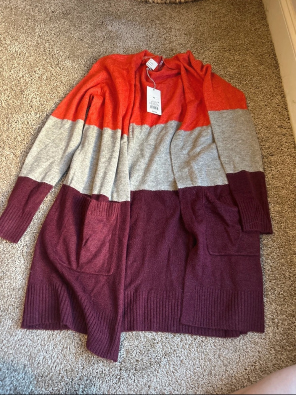 a new day Colorblock Open-Front Cardigan in Orange, Gray & Burgundy